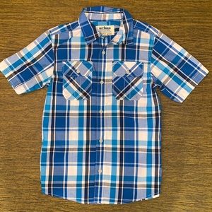 Boys Blue Plaid Button Down Shirt - Medium